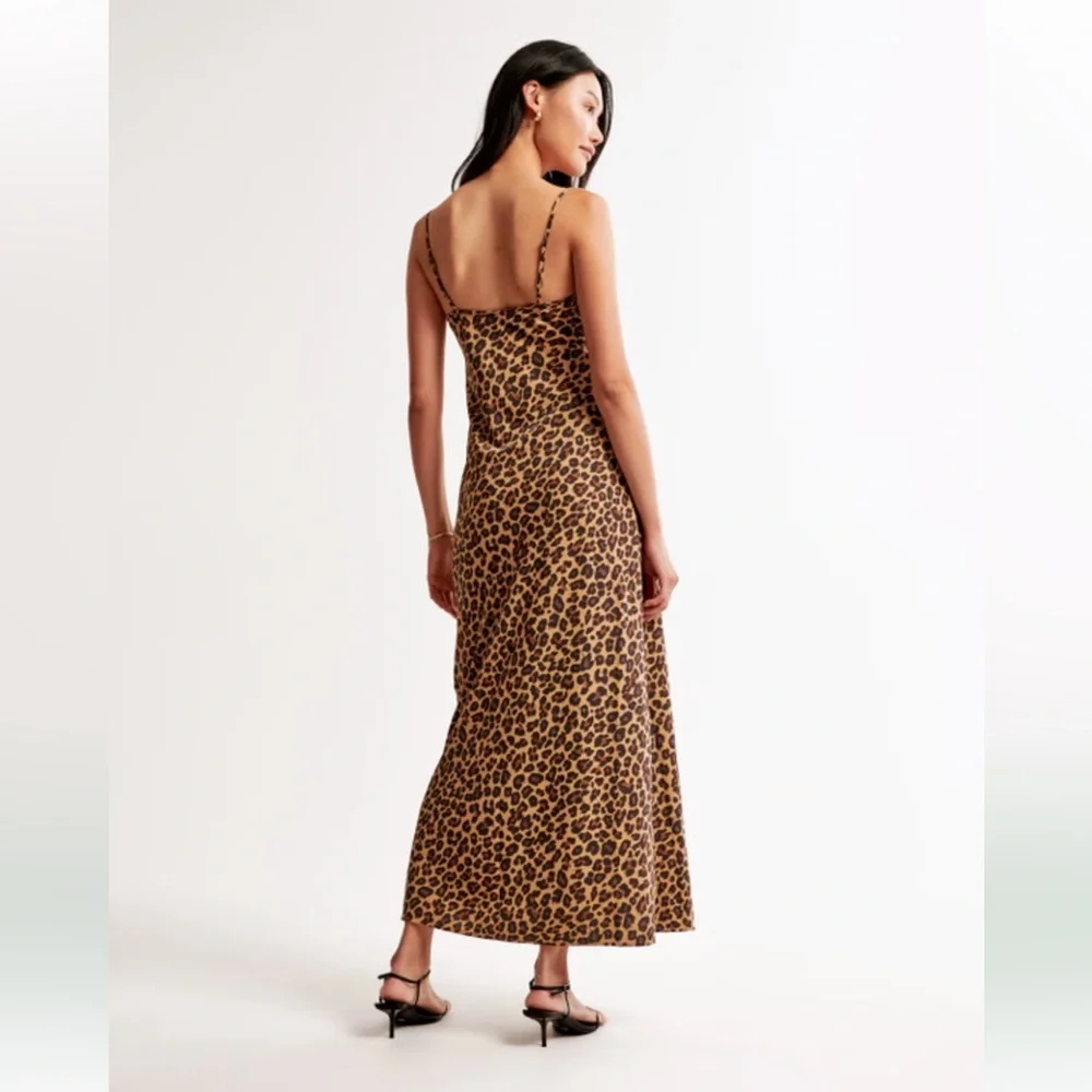 🆕🫎 Abercrombie Julia Slip Maxi Dress Leopard Small NWT